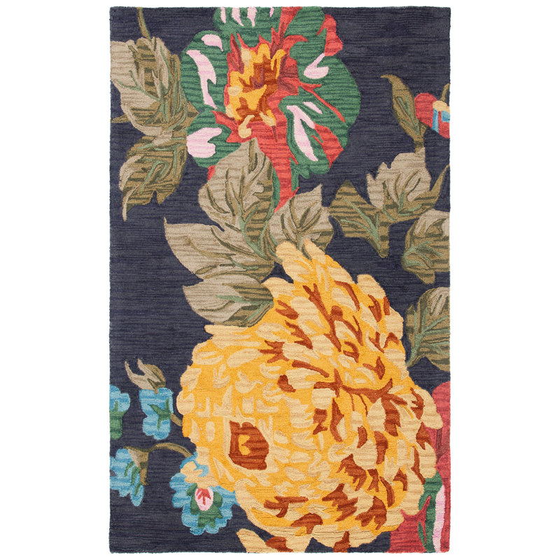 Tapis gris / jaune / vert en laine touffeté à la main Arber, Rectangle 4 pi x 6 pi