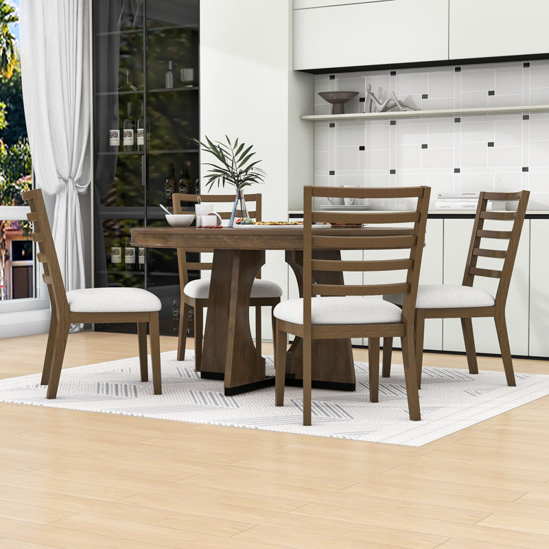 Ensemble de salle à manger extensible 5 pièces avec table et 4 chaises rembourrées Halie, Noyer, Noyer / beige