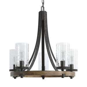 Schrum 5 - Light Candle Style Wagon Wheel Chandelier