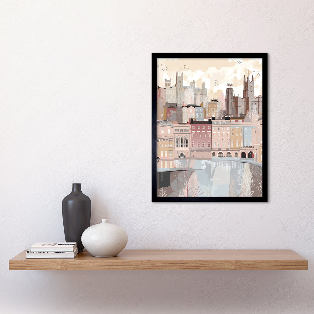 Bath Georgian Architecture Pastel Colour Cityscape Art Print Framed Poster Wall Decor 12X16 Inch