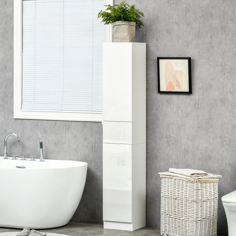 Grande armoire de rangement pour salle de bain avec portes blanc brillant