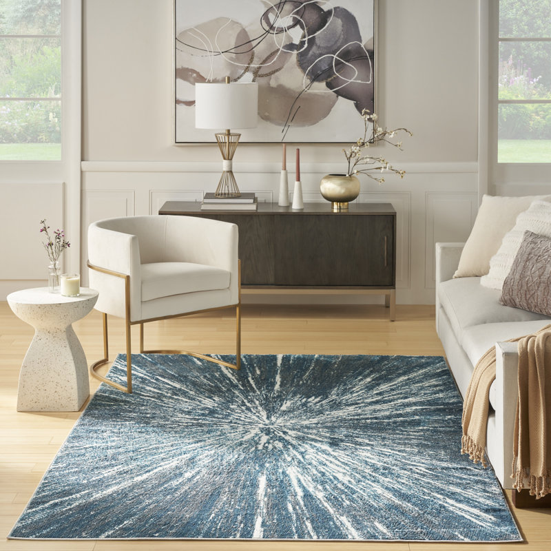 Ebern Designs Rhodes Blue Silver Modern Indoor Rug, Rectangle 3'11" x 5'11"