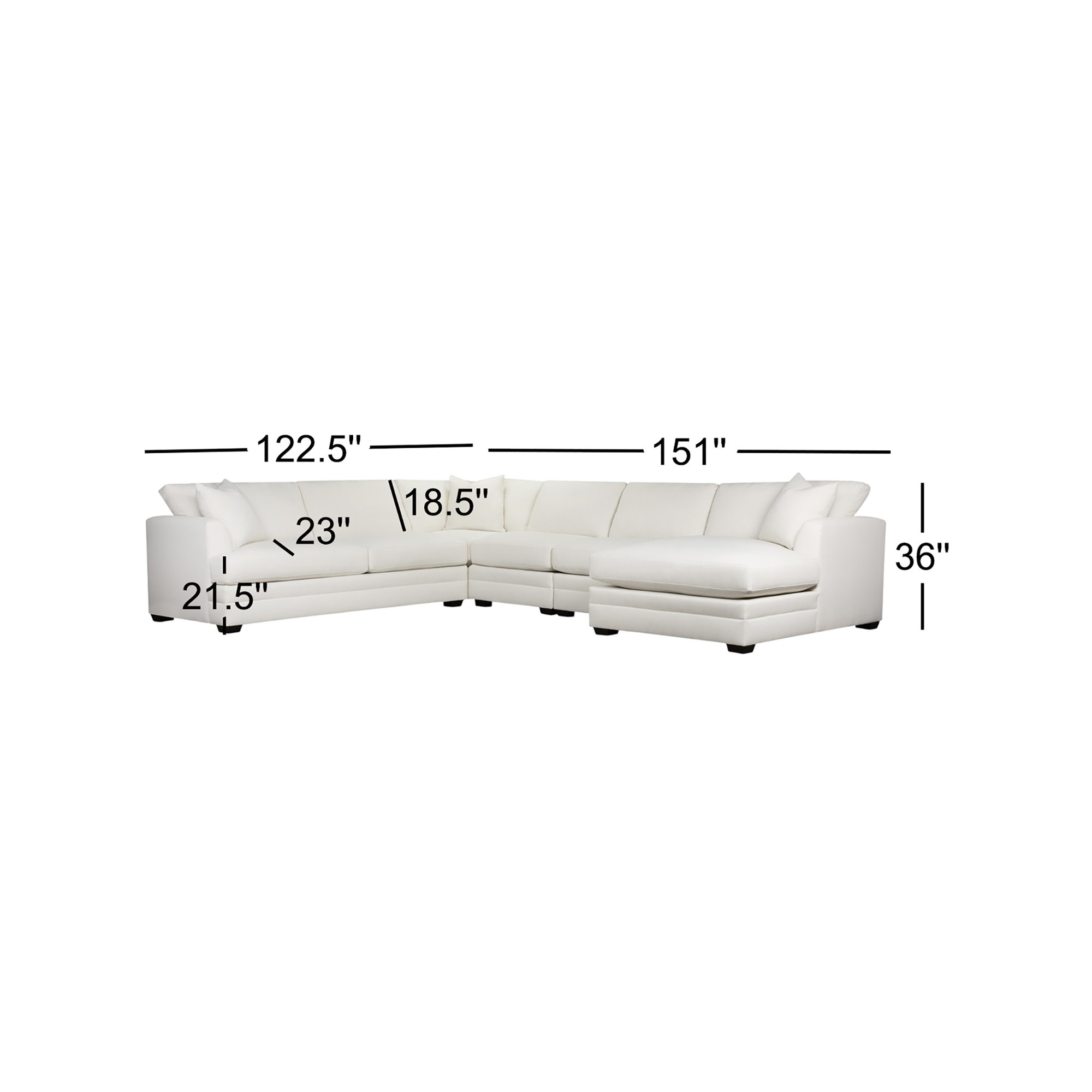 Edan 5-Piece Upholstered Sectional, Right Hand Facing, Bayou Light Gray Canvas