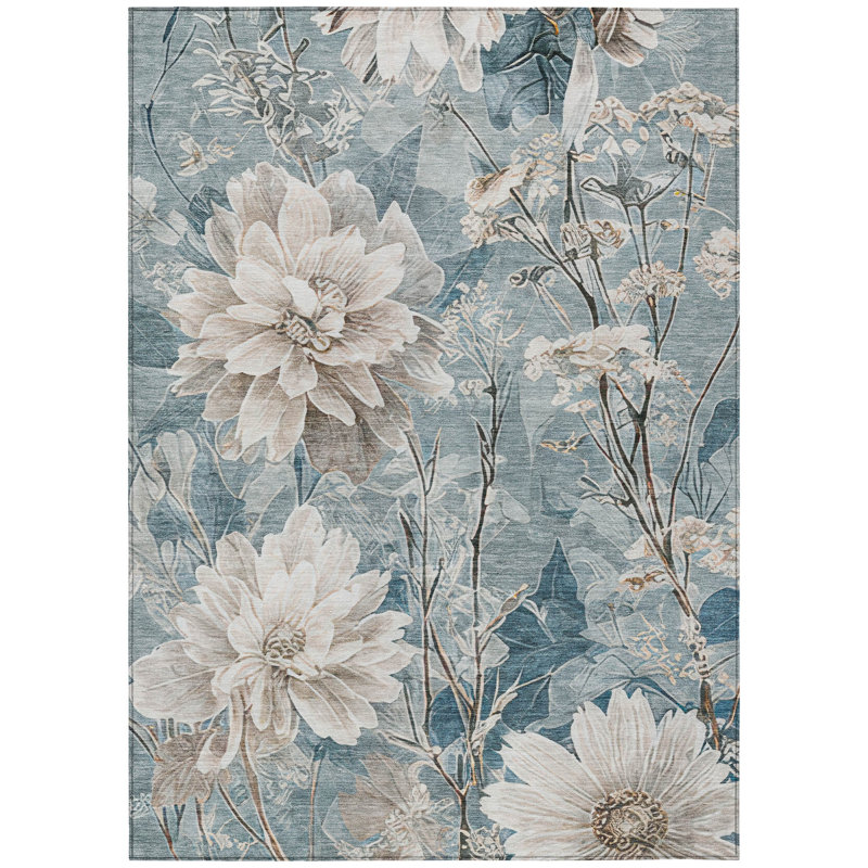 Machine Washable Indoor/Outdoor Chantille ACN2882 Floral Rug, Teal, 3' x 5'