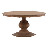 Padilla 59-Inch Round Reclaimed Pine Antique Natural Carved Pedestal Dining Table