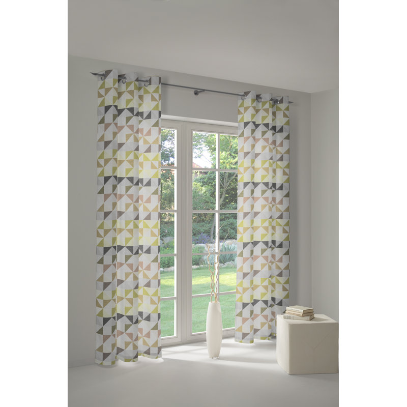 Gareth Room Darkening Curtain Single Panel, Green and grey, 132cm Width x 175cm Drop