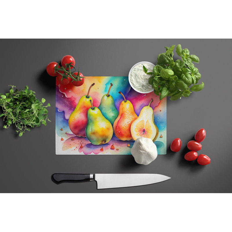 Colorful Pears Glass Cutting Board Large