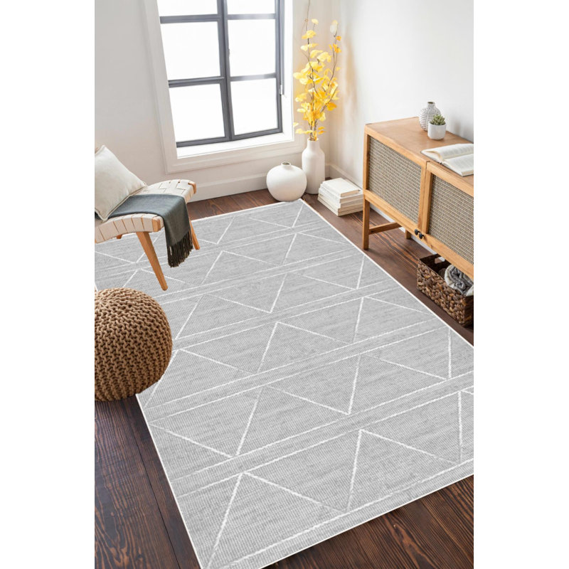 Derak Gray Striped Digital Print Cotton Polyester Non-Slip Area Rug, Tapis de couloir 3 pi 3 po x 13 pi 1 po
