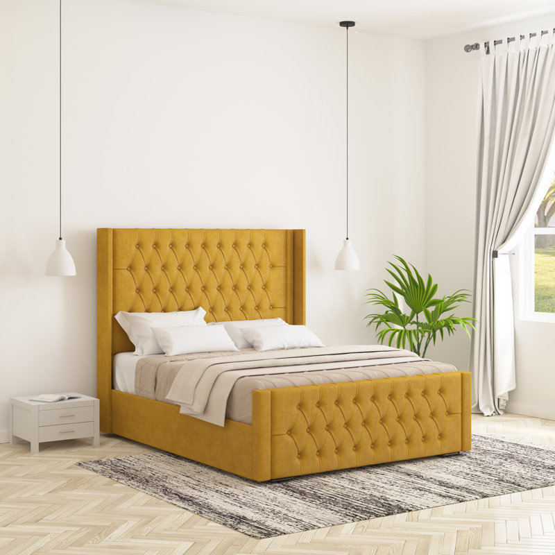 Raoul Upholstered Bed Frame, Turmeric Yellow, Double (4'6)