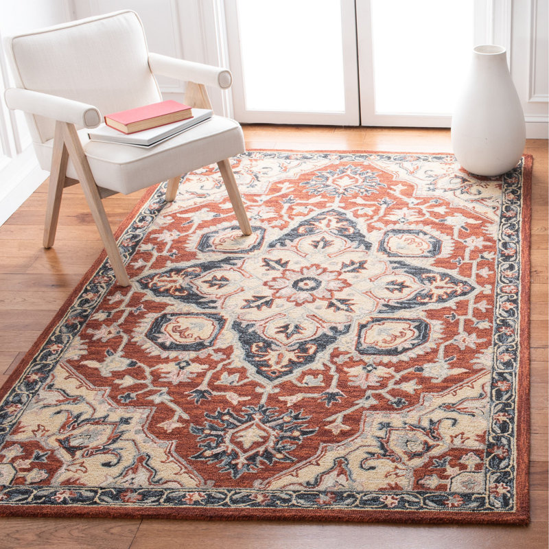 Brac Hand Tufted Wool/Cotton/Latex Oriental Rug in Red/Black, Rectangle 4' x 6'