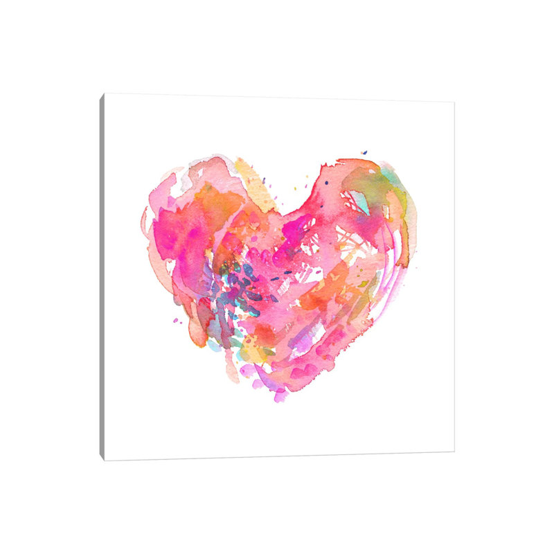 Messy Watercolor Heart, Fuchsia by Stephanie Corfee - Wrapped Canvas Painting, 66.04 cm H x 66.04 cm W x 1.91 cm D