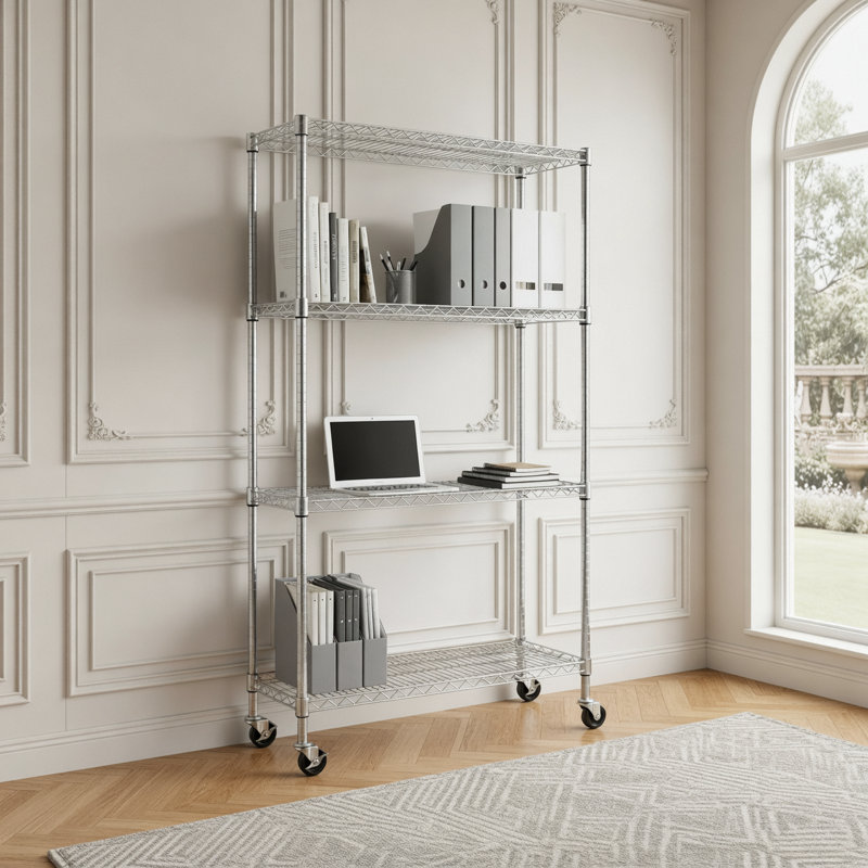 Étagères grillagées robustes à 4 niveaux réglables - supports de rangement polyvalents et résistants à la rouille pour la maison et le bureau