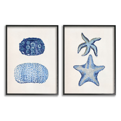 " Minimal Nautical Sea Creatures Blue White Painting " 2 Piece Art Graphic Art Print