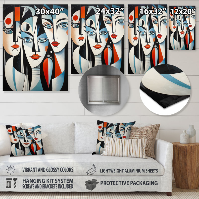 Demoiselles d'Avignon cubique remake IV - mode, art en métal, H 32 po x l 24 po x P 1 po