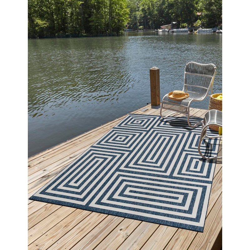 Tapis contemporain de couleur bleue Bello, Rectangle 2 pi x 3 pi 1 po