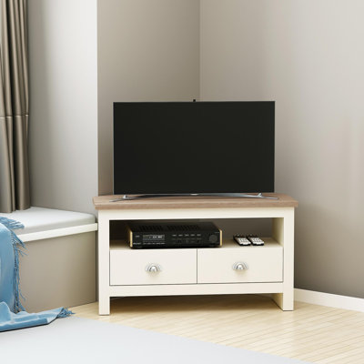 HOMCOM Corner TV Stand Up To 50", Entertainment Center TV Console Table With Drawers And Open Storage Compartment For Living Room, White
