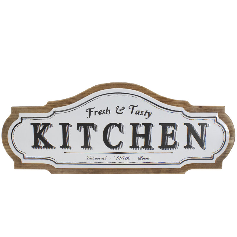 24" Black and White "Fresh & Tasty" Kitchen Metal Sign Wall Decor