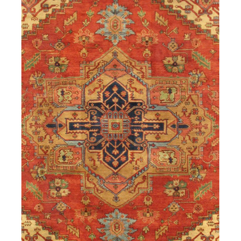 Canvello Serapi Hand-Knotted Rust Wool Area Rug- 9' X 12', Square 12' x 12'
