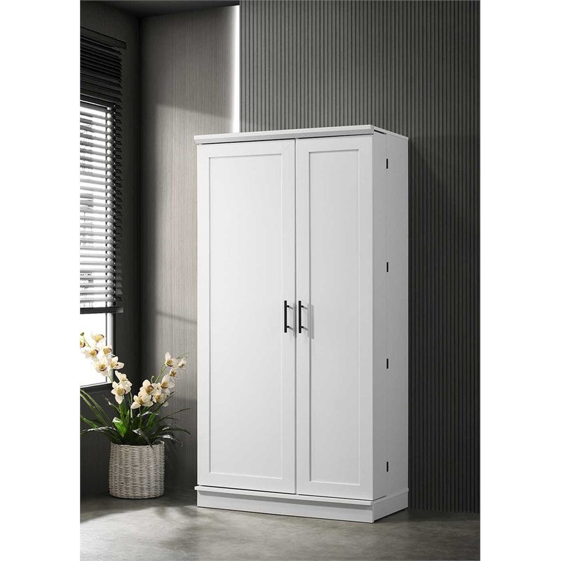 Armoire de rangement en bois d'ingénierie à 2 portes en blanc