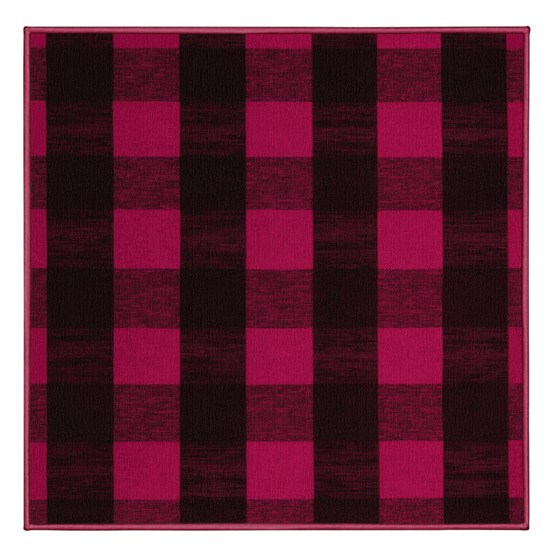 Tapis rouge à carreaux lavable à la machine, Carré 7 pi