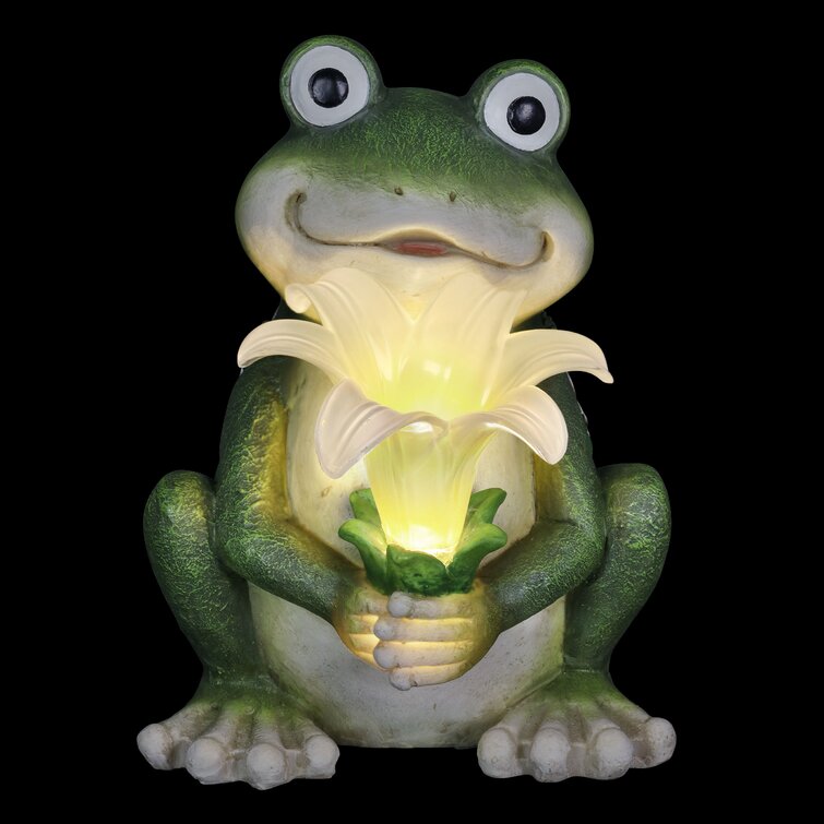 Reading Frog 18 1/2 High Birdfeeder Statue with LED Light - #73C32