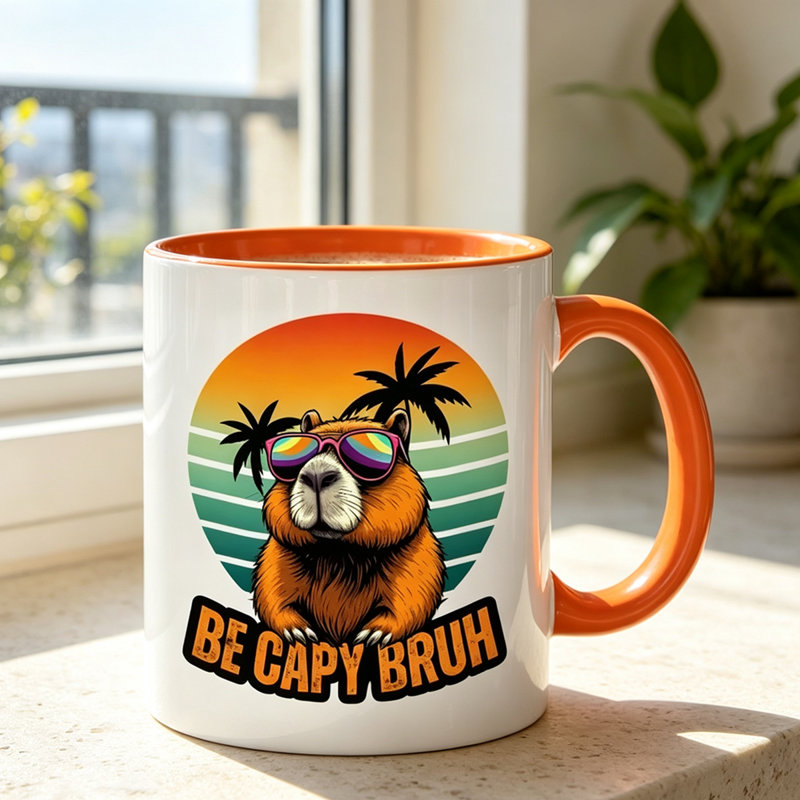 Funny Capybara with Tropical Sunset Ceramic Coffee Mug Coffee Cup Tea Mug Thanksgiving Gift Leisure Time Reusable Ideal for Holding Tea Milk.