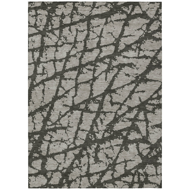 8' X 10' Grey and Black Abstract Washable Indoor Outdoor Area Rug