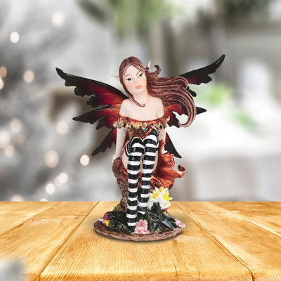 Figurine de décoration fantaisie fée mauve / orange 5 "avec ailes claires