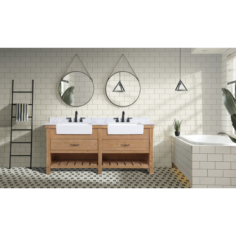 Marina 72'' Driftwood Double Bathroom Vanity with Carrara Marble Top