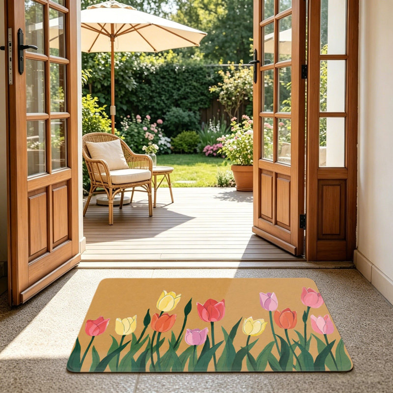 Multicolore et brun clair 24 po x 36 po Doorstep Porch Tulip Garden