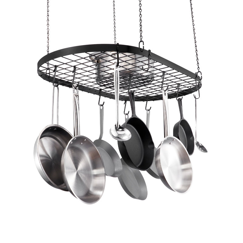 Black Carbon Steel Ceiling Mounted Pot Rack with 12 Hooks