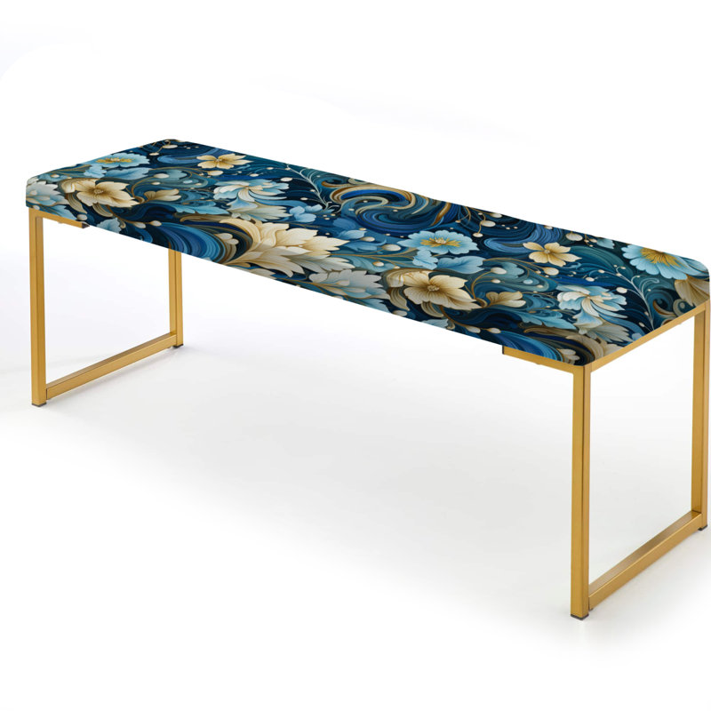 Coastal Breeze Paisley Pattern - Paisley Upholstered Gold Bench