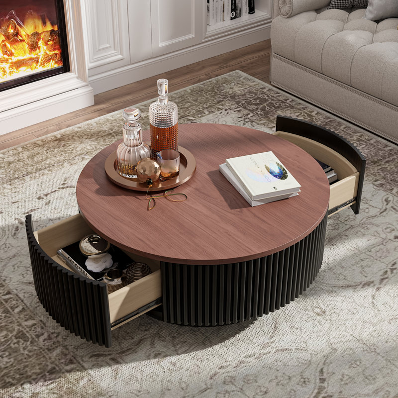 Ensemble de tables basses rondes cannelées 35,43 po Easy Installation Modern
