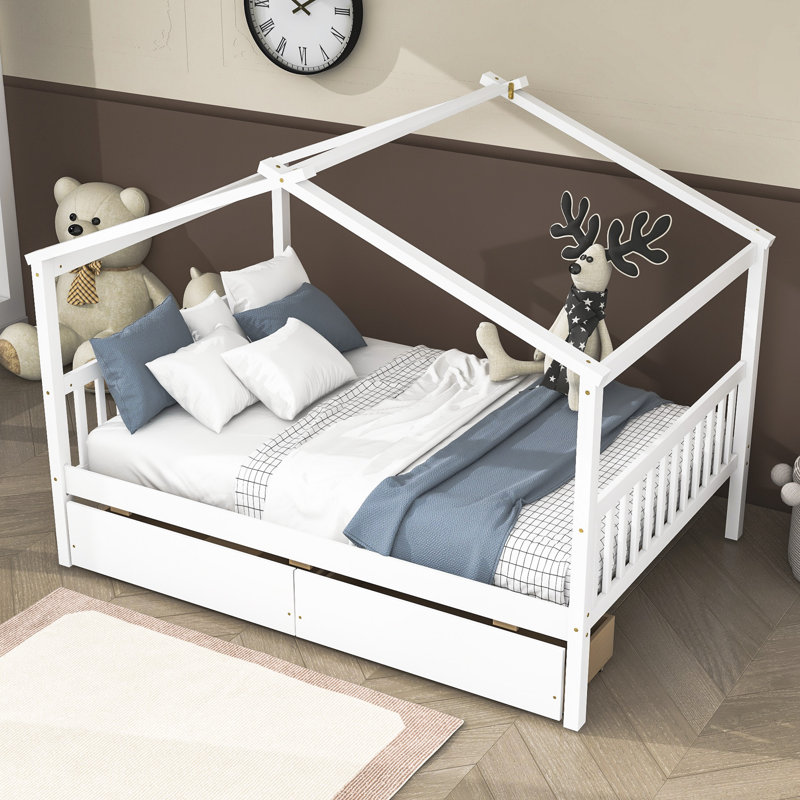 Souris Wood Daybed with 2 Big Drawers, Full, White