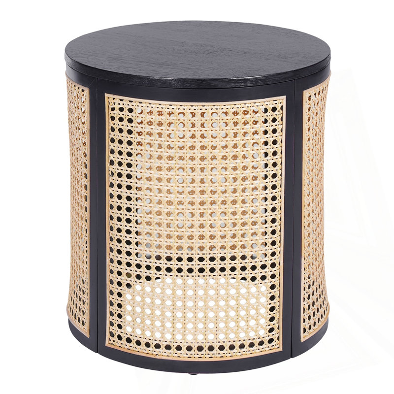 15.70" Round Rattan Woven End Table, Black