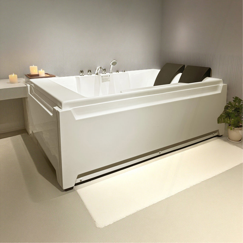Jetted Bathtub For 2 Person,Whirlpool Tub,UL Certified, UPC Certified, 3 Sided Apron, Acrylic, 110 Gallons, Left Drain