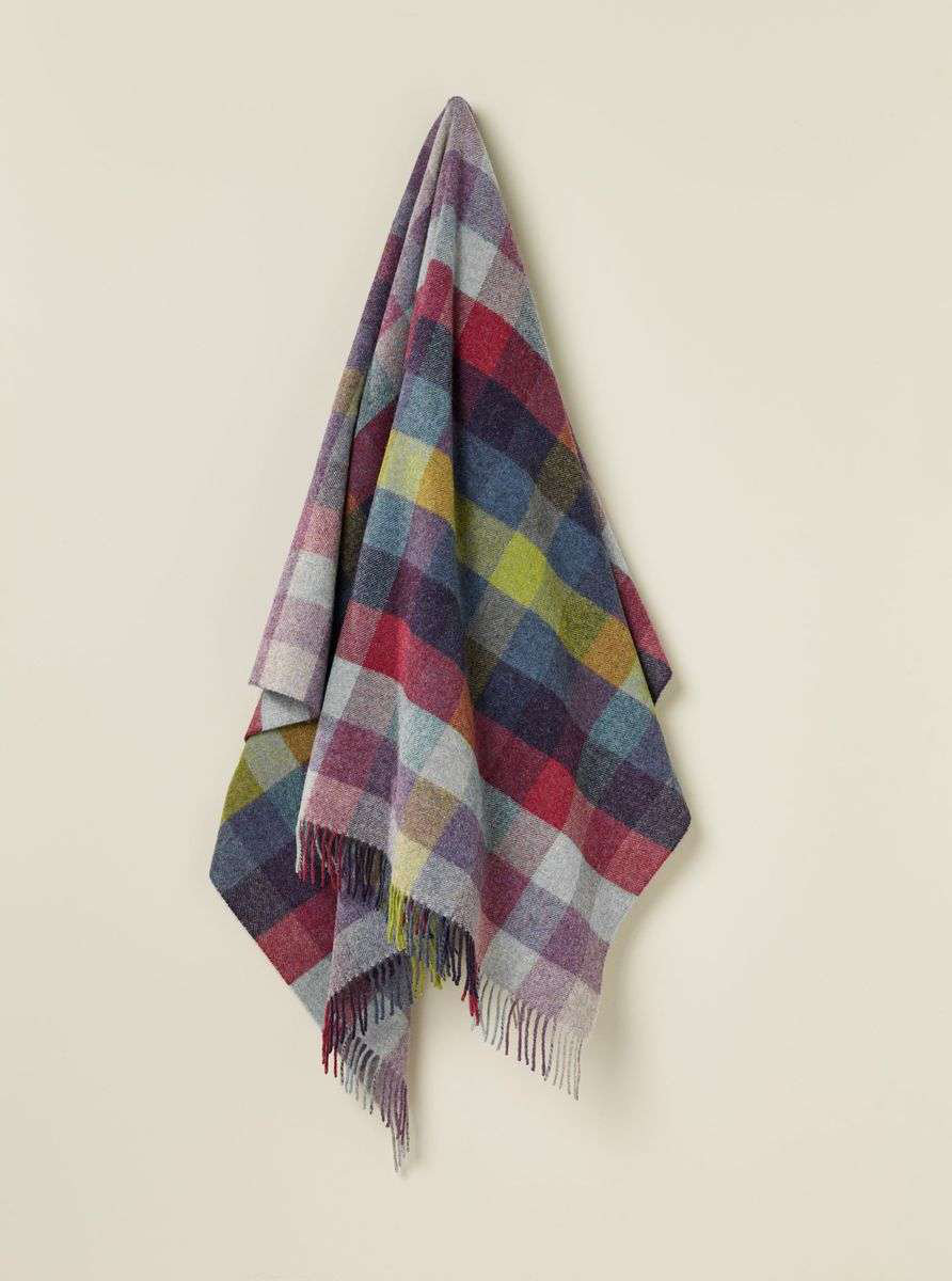 Shetland Wool Throw/Blankets Hand Woven Blanket, Blue/Green/Gray/Purple Geometric