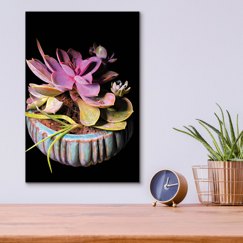 Art mural en verre épique «Flower Pot» par Dante Plata, 12 po x 16 po