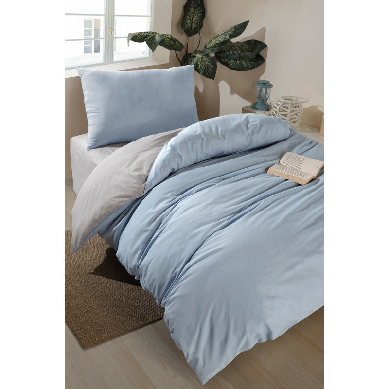 Stylish Quilt Cover Set, Light Blue & Grey | 65% Cotton / 35% Polyester, Machine Washable | Includes 1 Envelope Pillowcase (31 x 31) | Soft, Durable, Perfect for Modern Bedrooms