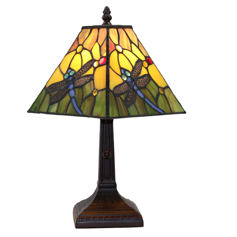 Lampe de table 14,5 style tiffany, Mauve / brun / jaune, Bronze foncé