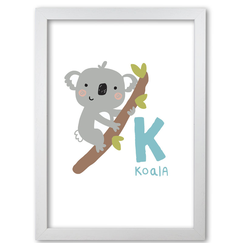 Alphabet Animals, K Is for Koala 1 Piece Wall Art, 30 cm H x 21 cm W x 5 cm D, White Grain Frame