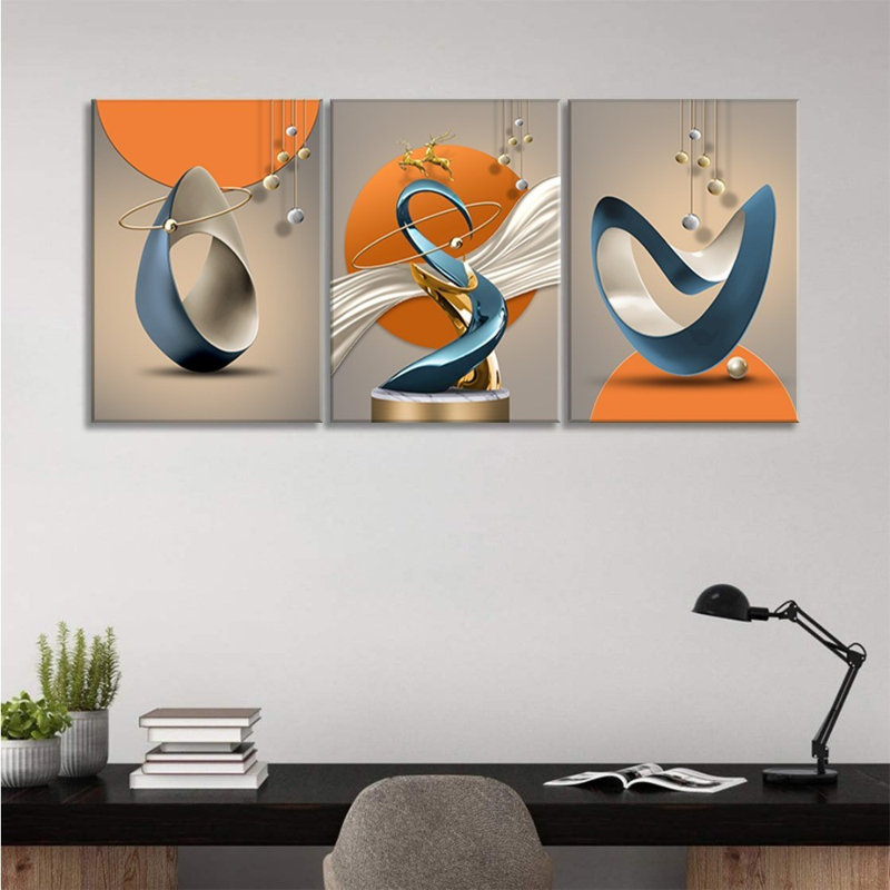 Impression sur toile 3D en métal fluide 3 pièces pour une décoration de chambre à coucher élégante, 36 * 24 pouces 3 pièces