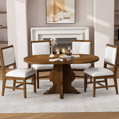 Ensemble de table de salle à manger 5 pièces avec 4 chaises rembourrées Farmhouse