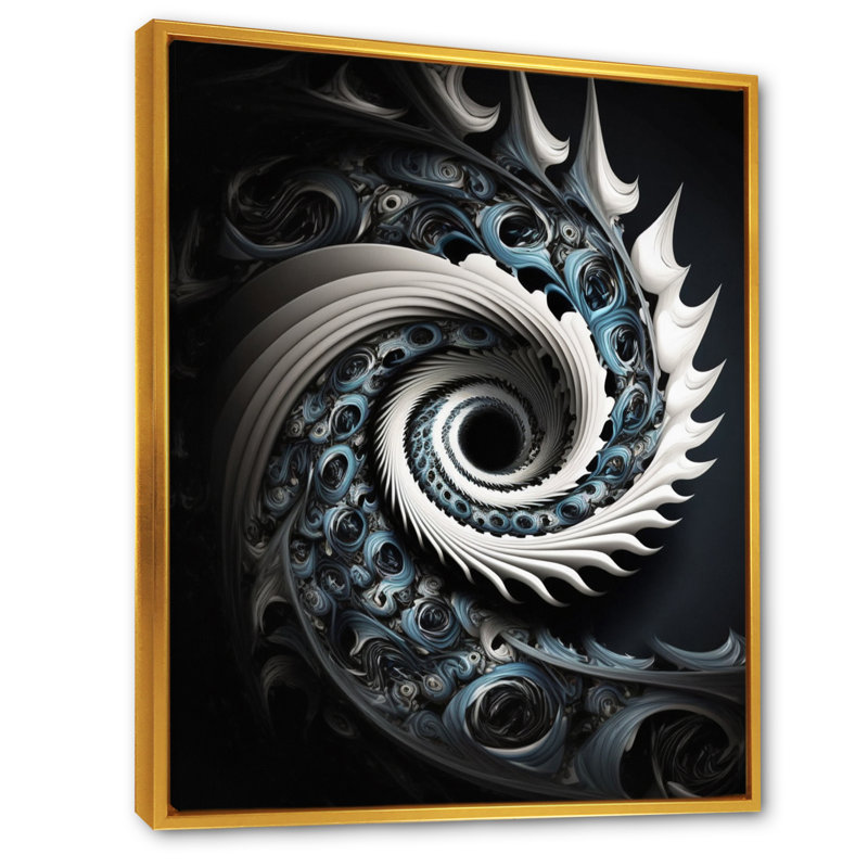 «Blue and White», art liquide sur toile, L 24 po x H 32 po, Toile à cadre flottant doré