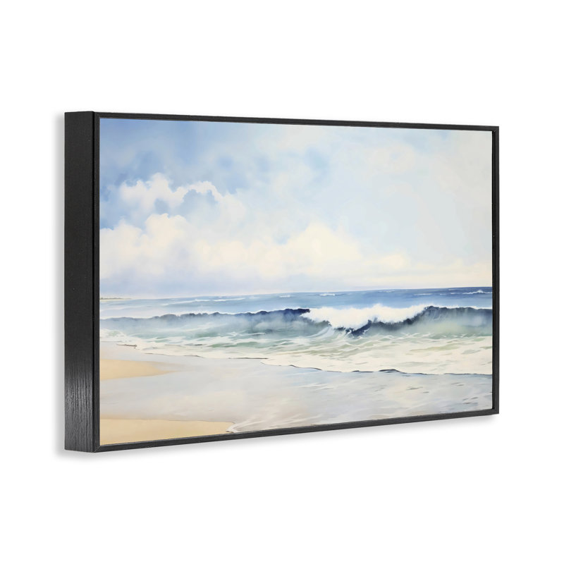 Giclée encadrée Watercolor Beach Serenity, design par Creative Studio, H 12 po x l 18 po, Giclée encadrée noir minuit