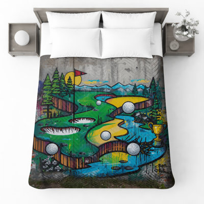Golf Course Graffiti Quilted Bedspread All Sizes