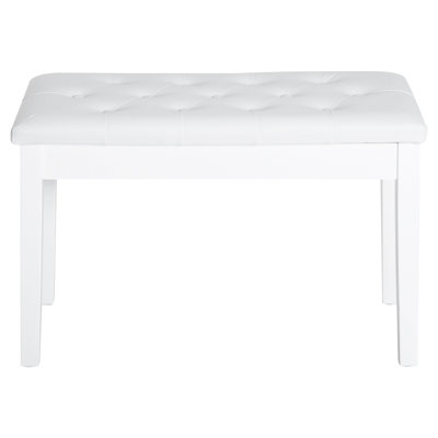 Faux Leather Cushioned Piano Bench In White, With Robust Wooden Frame For Duets And Performances Covered Duet Use