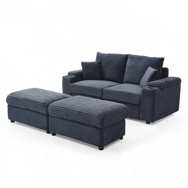 Loveseat with Ottomans, Dark Gray