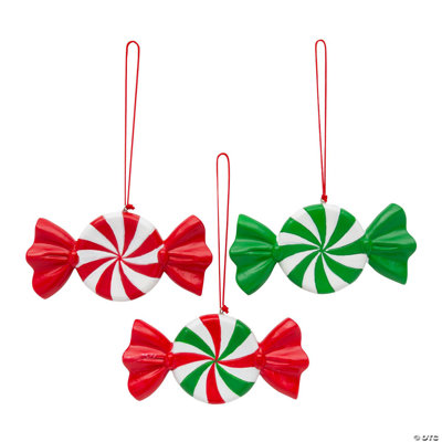 4 x 1 3/4 Inch Red, Green & White Striped Candy Resin Christmas Ornaments