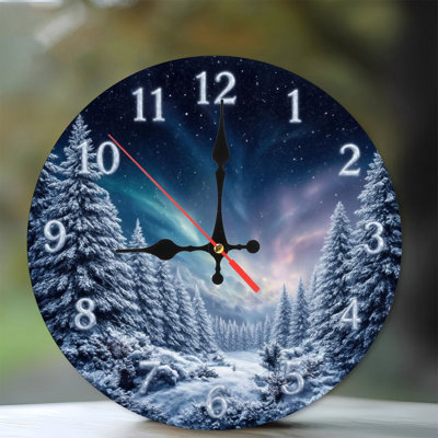 Horloge-visage-avec-hiver-forêt-scène